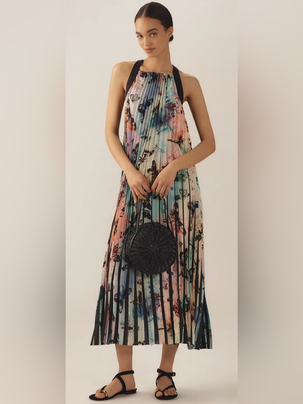 Women’s ANTHROPOLOGIE Pleated Butterfly Maxi Sleeveless Dress Large